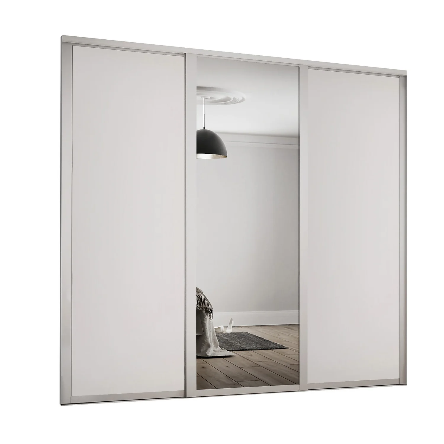 Shaker 3 Door Sliding Wardrobe Kit Dove Grey Panel / Mirror With Dove Grey Frame (W)2592 X (H)2260mm