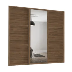 Shaker 3 Door Sliding Wardrobe Kit Walnut Panel / Mirror With Walnut Frame (W)2136 X (H)2260mm
