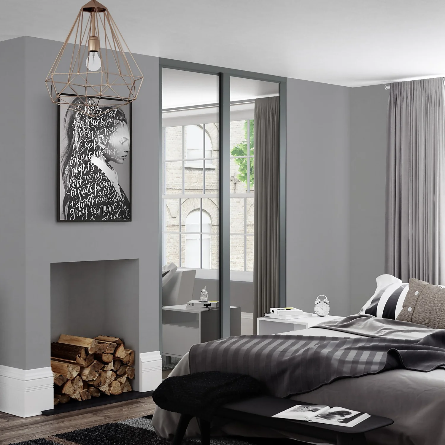 Shaker 2 Door Sliding Wardrobe Kit Mirror With Graphite Frame (W)1145 X (H)2260mm - Image 2