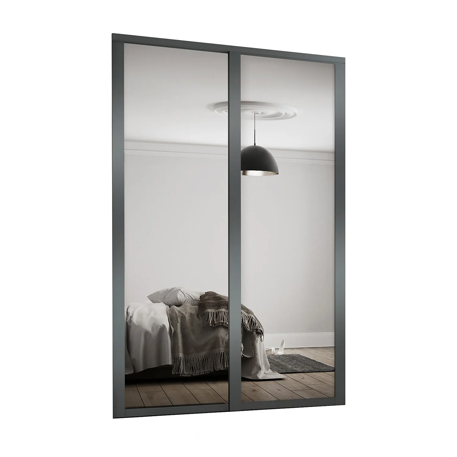 Shaker 2 Door Sliding Wardrobe Kit Mirror With Graphite Frame (W)1145 X (H)2260mm