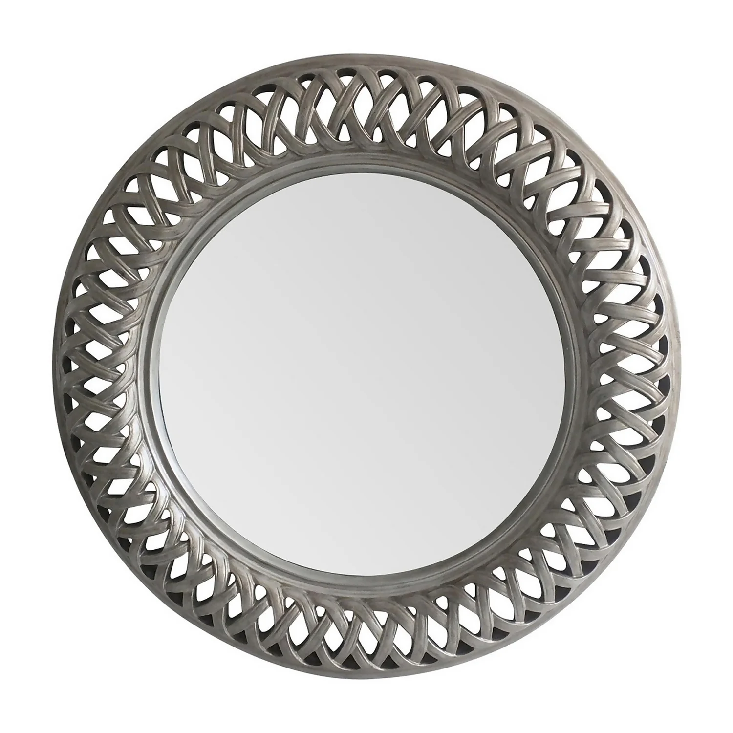 Tessere Antique Silver Round Wall Mirror - 112cm